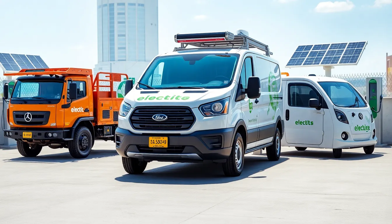 diverse electric utility vehicles in an outdoor setting.